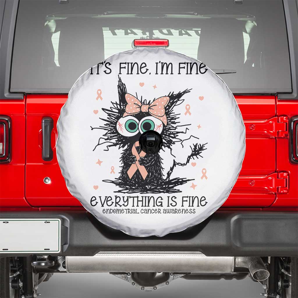 Funny Black Cat Endometrial Cancer Awareness Spare Tire Cover Its Fine Im Fine Everything Is Fine