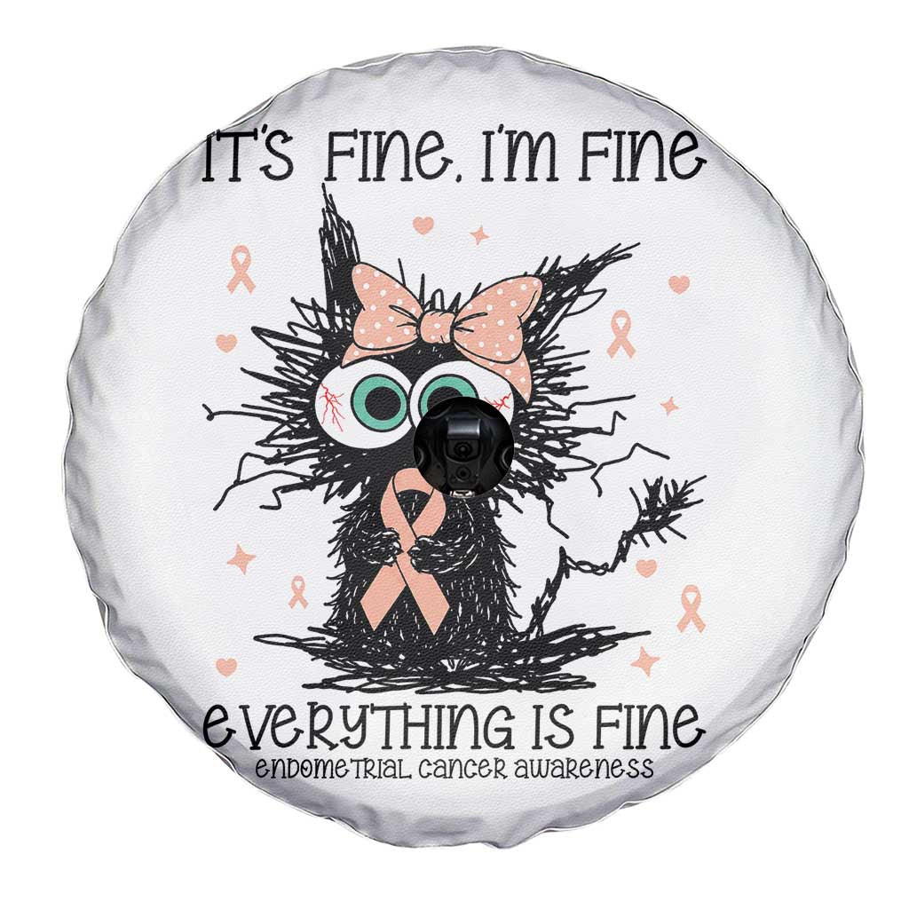 Funny Black Cat Endometrial Cancer Awareness Spare Tire Cover Its Fine Im Fine Everything Is Fine