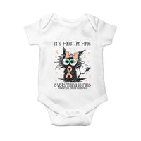 Funny Black Cat Endometrial Cancer Awareness Baby Onesie Its Fine Im Fine Everything Is Fine