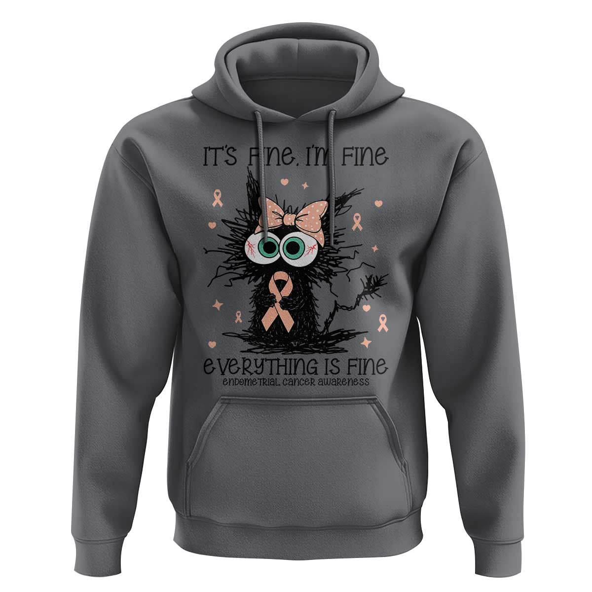 Funny Black Cat Endometrial Cancer Awareness Hoodie Its Fine Im Fine Everything Is Fine