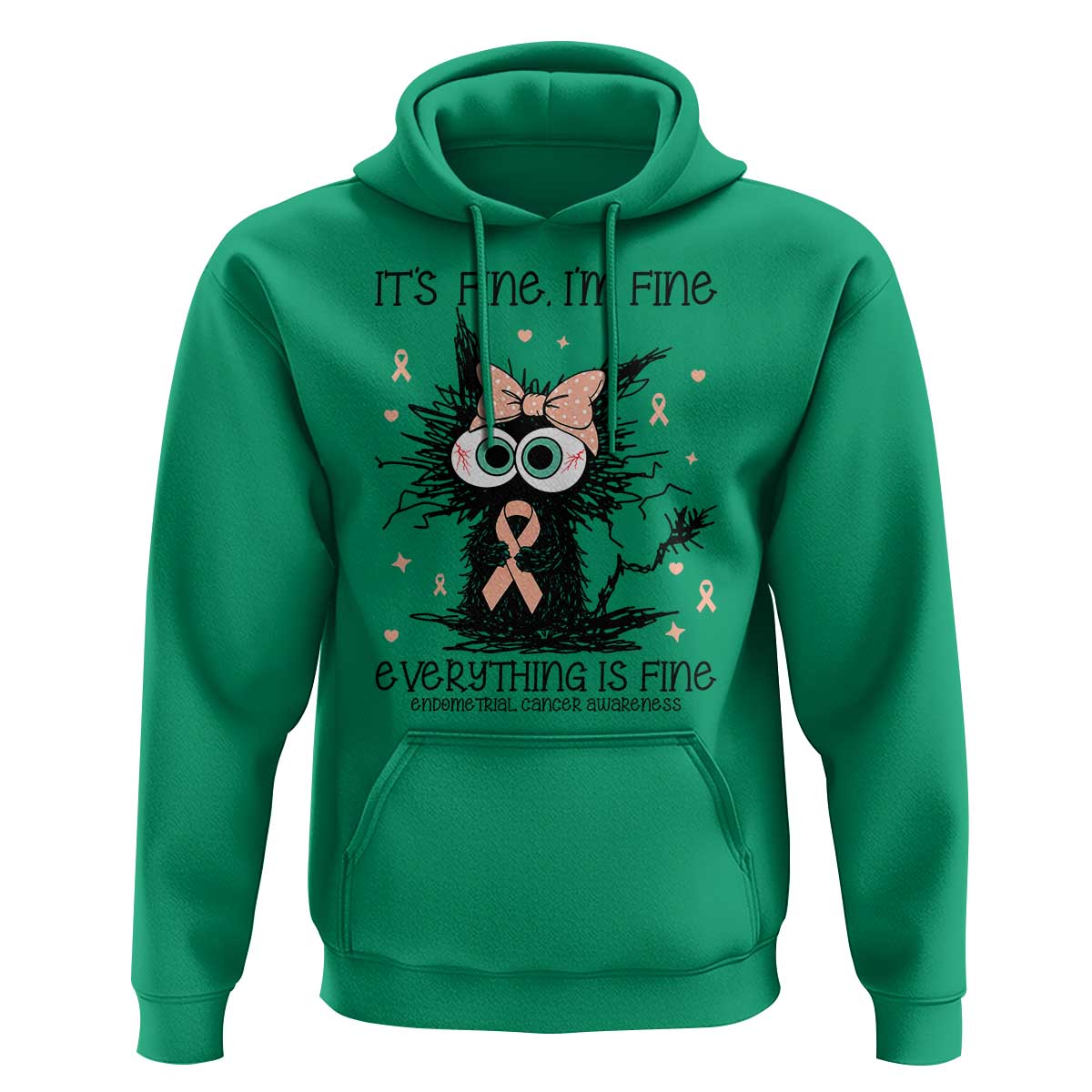 Funny Black Cat Endometrial Cancer Awareness Hoodie Its Fine Im Fine Everything Is Fine