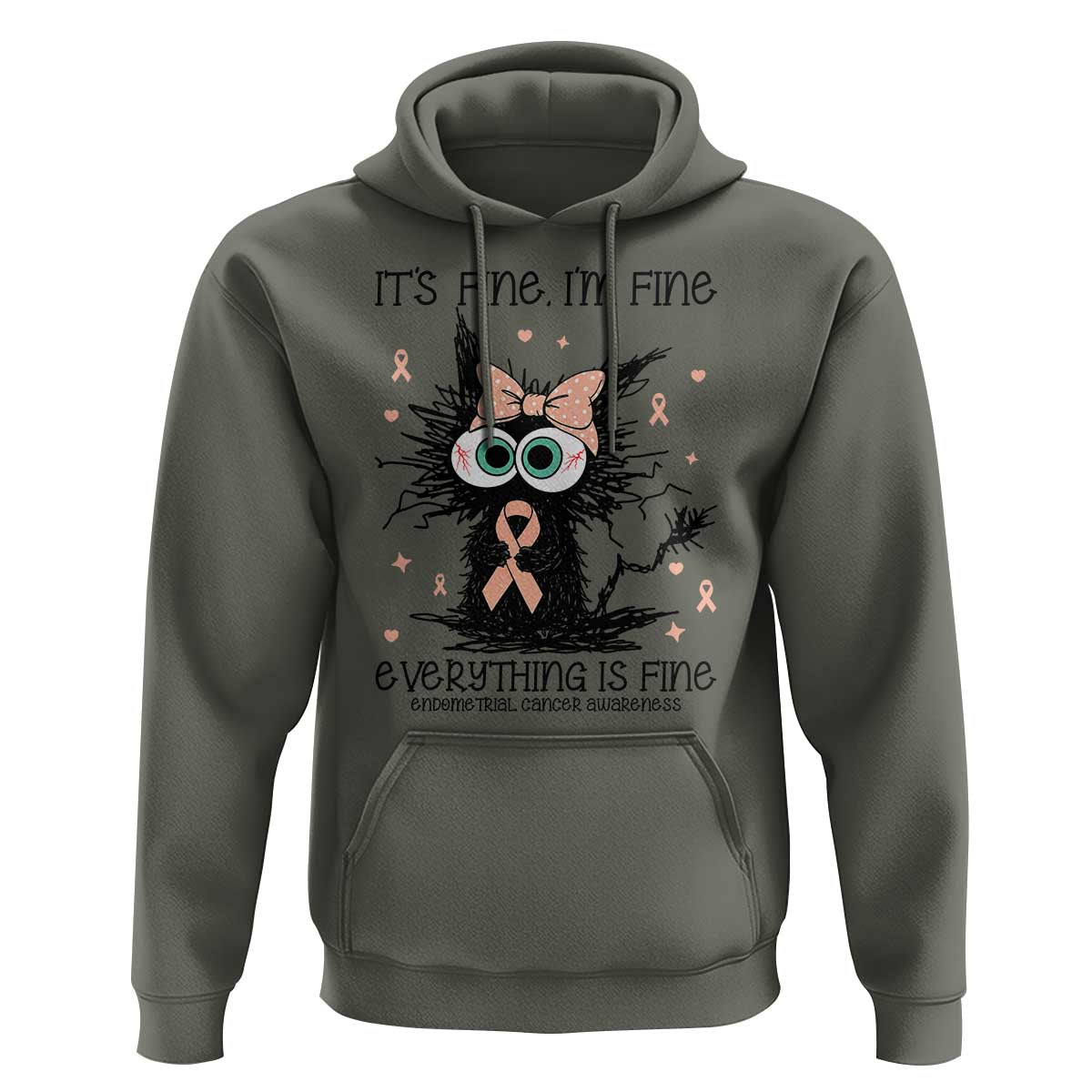 Funny Black Cat Endometrial Cancer Awareness Hoodie Its Fine Im Fine Everything Is Fine