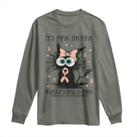 Funny Black Cat Endometrial Cancer Awareness Long Sleeve Shirt Its Fine Im Fine Everything Is Fine
