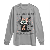 Funny Black Cat Endometrial Cancer Awareness Long Sleeve Shirt Its Fine Im Fine Everything Is Fine