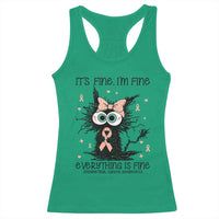 Funny Black Cat Endometrial Cancer Awareness Racerback Tank Top Its Fine Im Fine Everything Is Fine