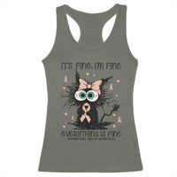 Funny Black Cat Endometrial Cancer Awareness Racerback Tank Top Its Fine Im Fine Everything Is Fine