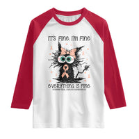 Funny Black Cat Endometrial Cancer Awareness Raglan Shirt Its Fine Im Fine Everything Is Fine