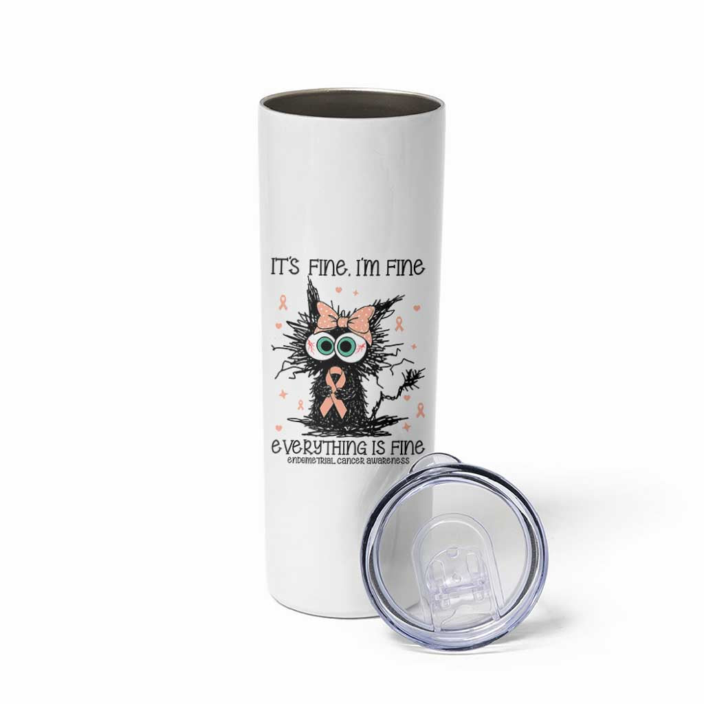 Funny Black Cat Endometrial Cancer Awareness Skinny Tumbler Its Fine Im Fine Everything Is Fine
