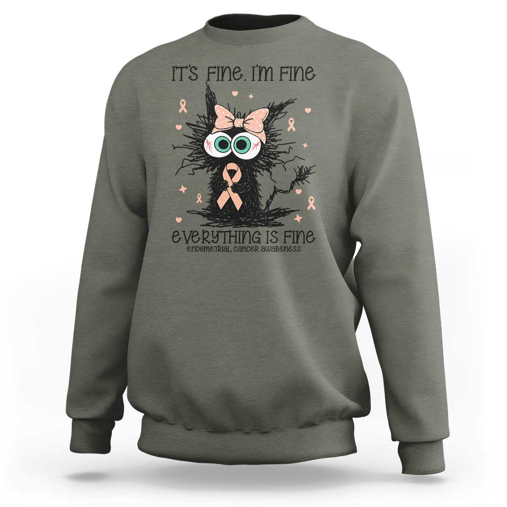 Funny Black Cat Endometrial Cancer Awareness Sweatshirt Its Fine Im Fine Everything Is Fine