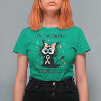 Funny Black Cat Endometrial Cancer Awareness T Shirt For Women Its Fine Im Fine Everything Is Fine