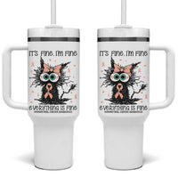 Funny Black Cat Endometrial Cancer Awareness Tumbler With Handle Its Fine Im Fine Everything Is Fine