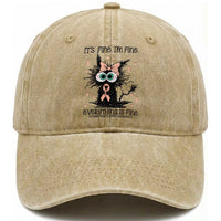 Funny Black Cat Endometrial Cancer Awareness Washed Cotton Baseball Cap Its Fine Im Fine Everything Is Fine