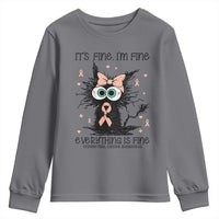 Funny Black Cat Endometrial Cancer Awareness Youth Sweatshirt Its Fine Im Fine Everything Is Fine