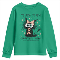Funny Black Cat Endometrial Cancer Awareness Youth Sweatshirt Its Fine Im Fine Everything Is Fine