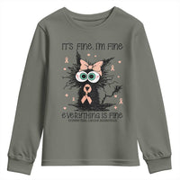 Funny Black Cat Endometrial Cancer Awareness Youth Sweatshirt Its Fine Im Fine Everything Is Fine