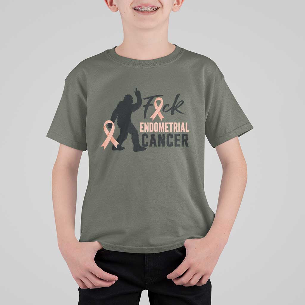 Funny Bigfoot Fuck Endometrial Cancer Awareness Gift T Shirt For Kid