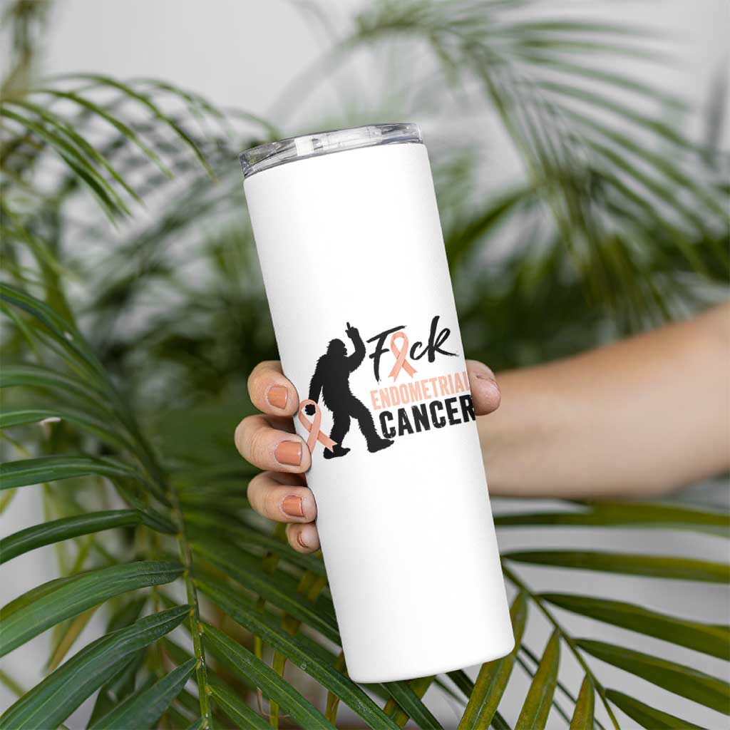 Funny Bigfoot Fuck Endometrial Cancer Awareness Gift Skinny Tumbler