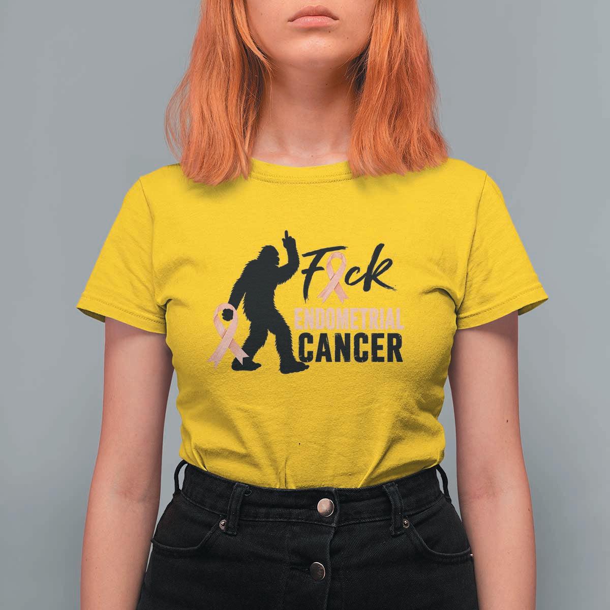 Funny Bigfoot Fuck Endometrial Cancer Awareness Gift T Shirt For Women