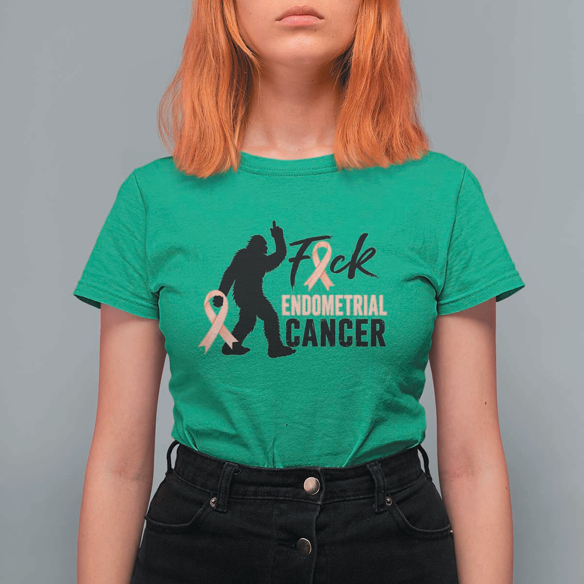 Funny Bigfoot Fuck Endometrial Cancer Awareness Gift T Shirt For Women