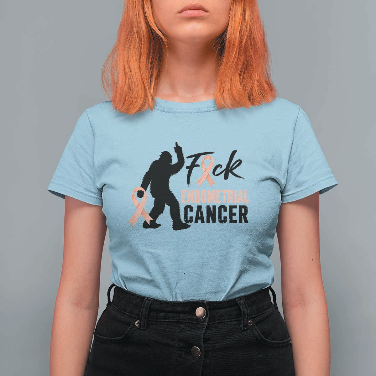Funny Bigfoot Fuck Endometrial Cancer Awareness Gift T Shirt For Women