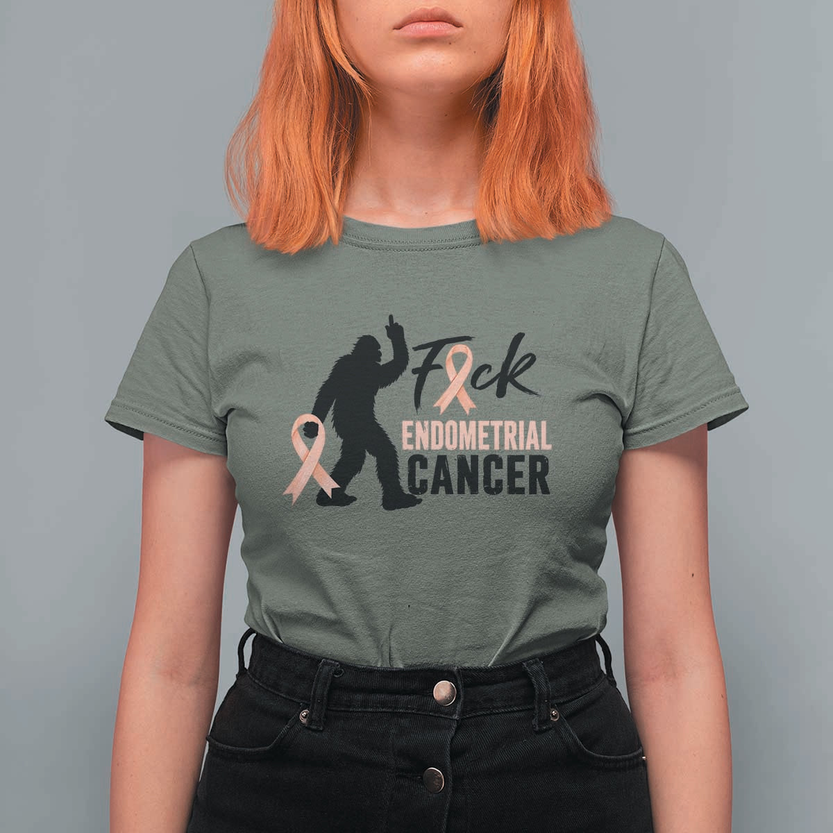 Funny Bigfoot Fuck Endometrial Cancer Awareness Gift T Shirt For Women