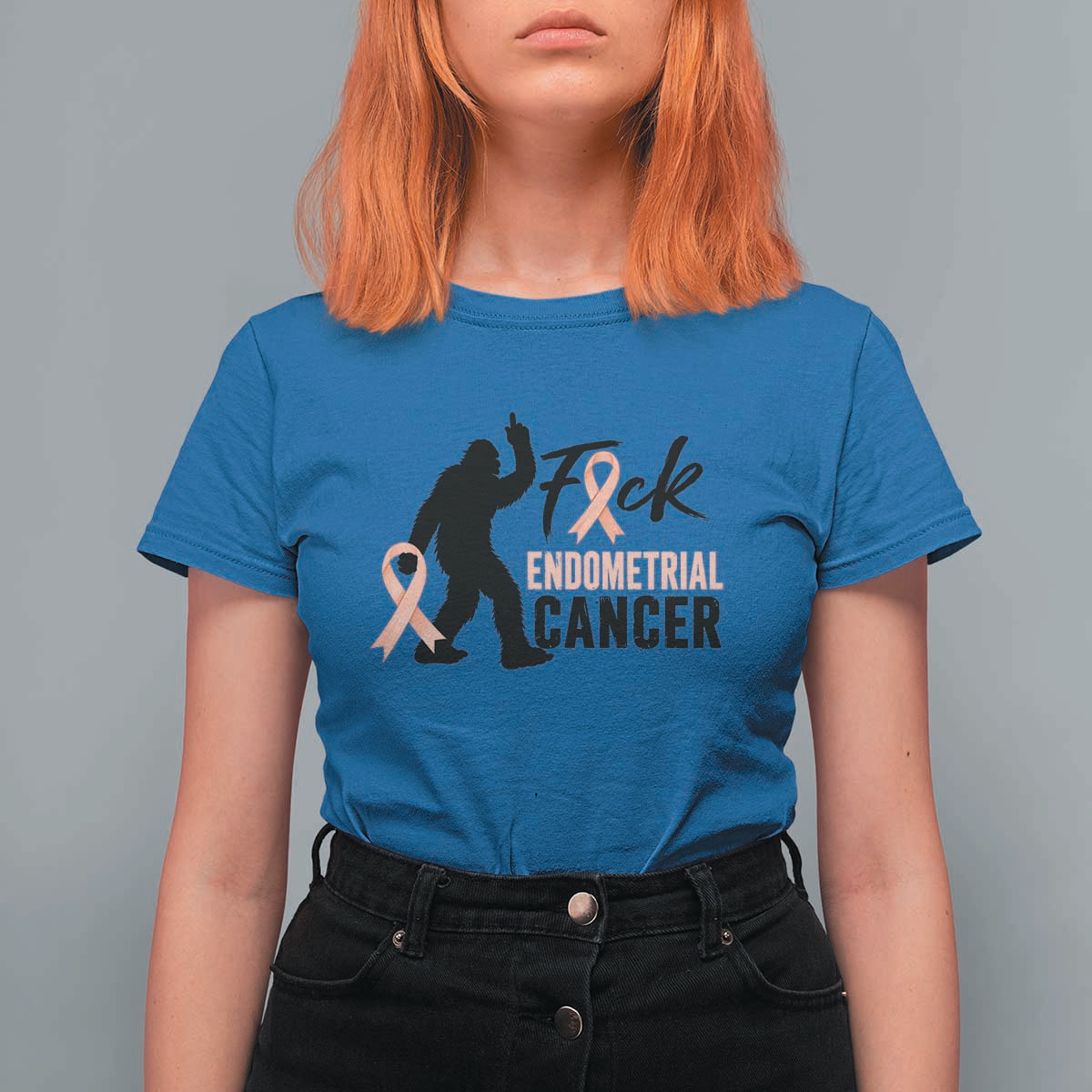 Funny Bigfoot Fuck Endometrial Cancer Awareness Gift T Shirt For Women