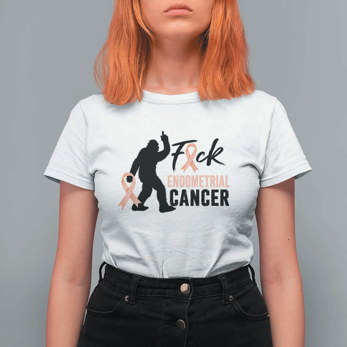 Funny Bigfoot Fuck Endometrial Cancer Awareness Gift T Shirt For Women