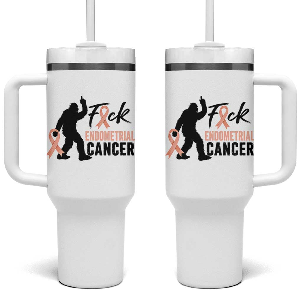 Funny Bigfoot Fuck Endometrial Cancer Awareness Gift Tumbler With Handle