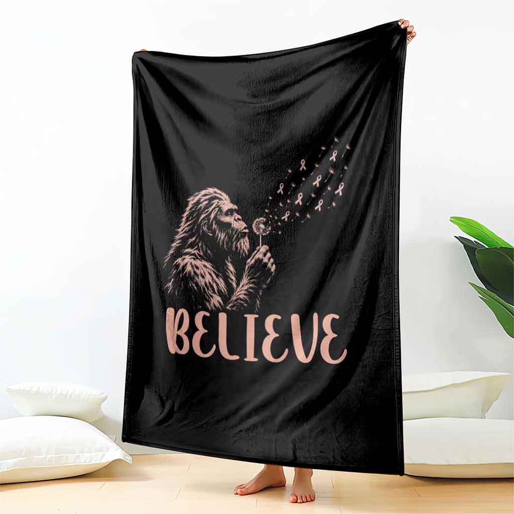 Funny Bigfoot Blowing Dandelion Flower Graphic Throw Blanket Believe Endometrial Cancer Awareness