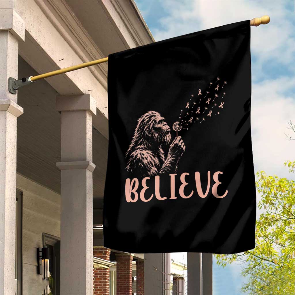 Funny Bigfoot Blowing Dandelion Flower Graphic Garden Flag Believe Endometrial Cancer Awareness
