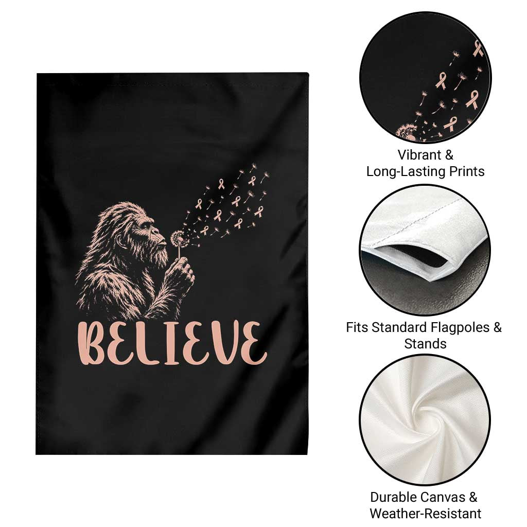 Funny Bigfoot Blowing Dandelion Flower Graphic Garden Flag Believe Endometrial Cancer Awareness