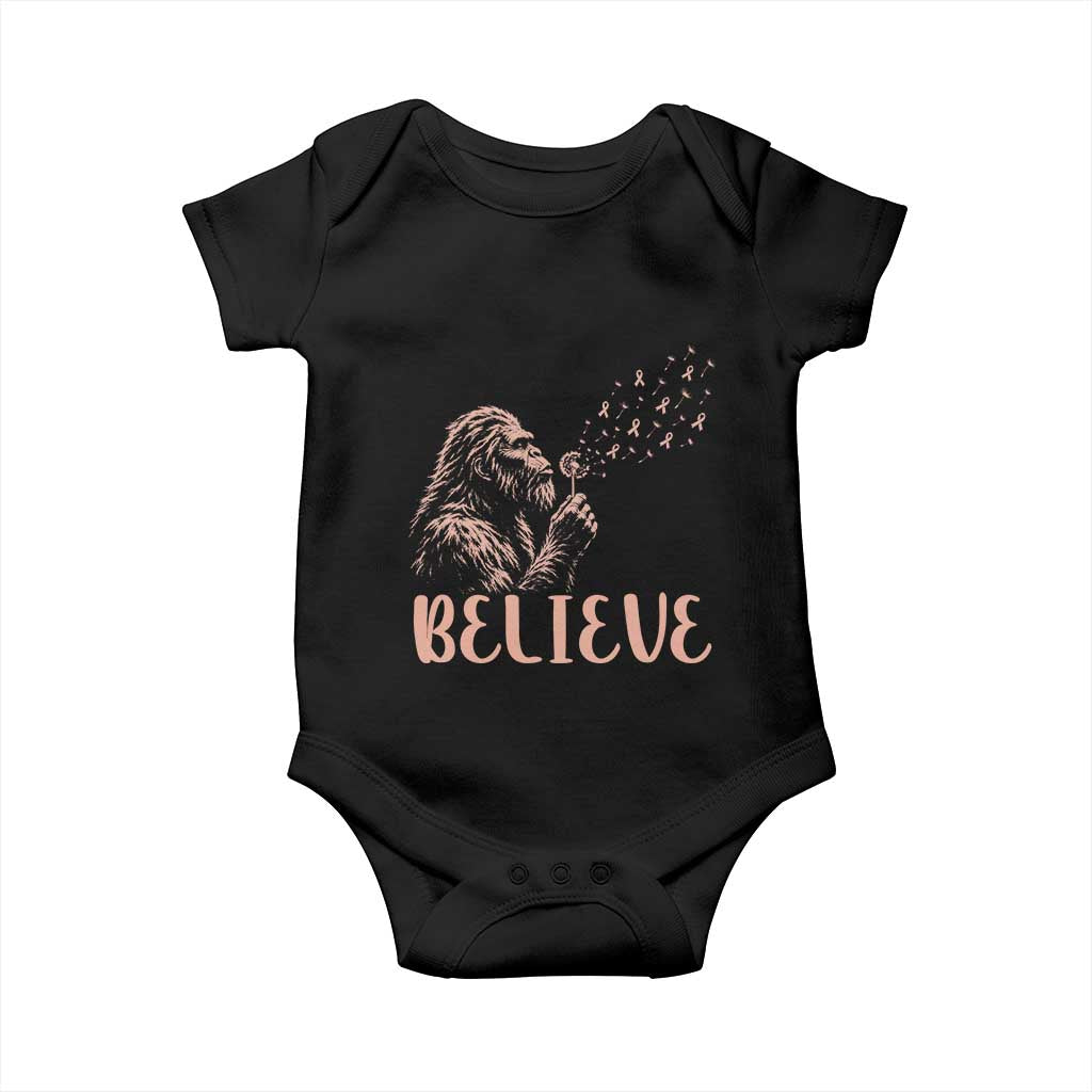 Funny Bigfoot Blowing Dandelion Flower Graphic Baby Onesie Believe Endometrial Cancer Awareness