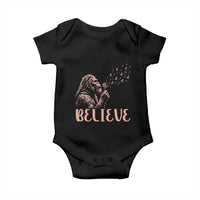 Funny Bigfoot Blowing Dandelion Flower Graphic Baby Onesie Believe Endometrial Cancer Awareness