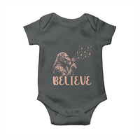 Funny Bigfoot Blowing Dandelion Flower Graphic Baby Onesie Believe Endometrial Cancer Awareness