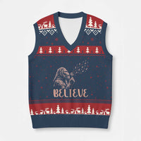 Funny Bigfoot Blowing Dandelion Flower Graphic V-Neck Knit Sweater Vest Believe Endometrial Cancer Awareness