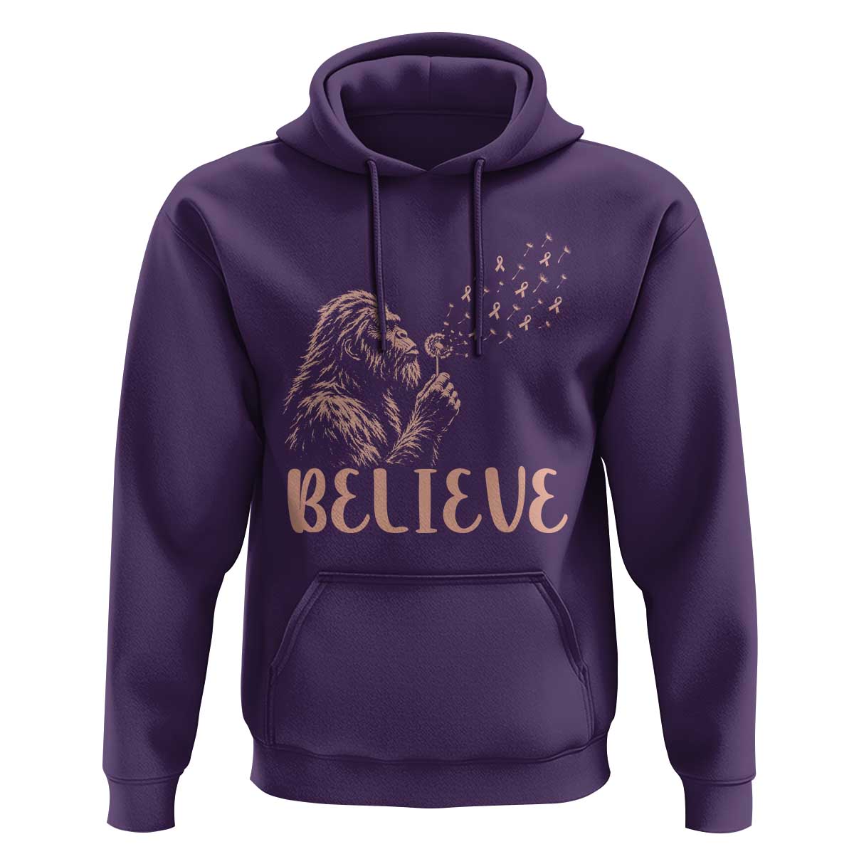 Funny Bigfoot Blowing Dandelion Flower Graphic Hoodie Believe Endometrial Cancer Awareness