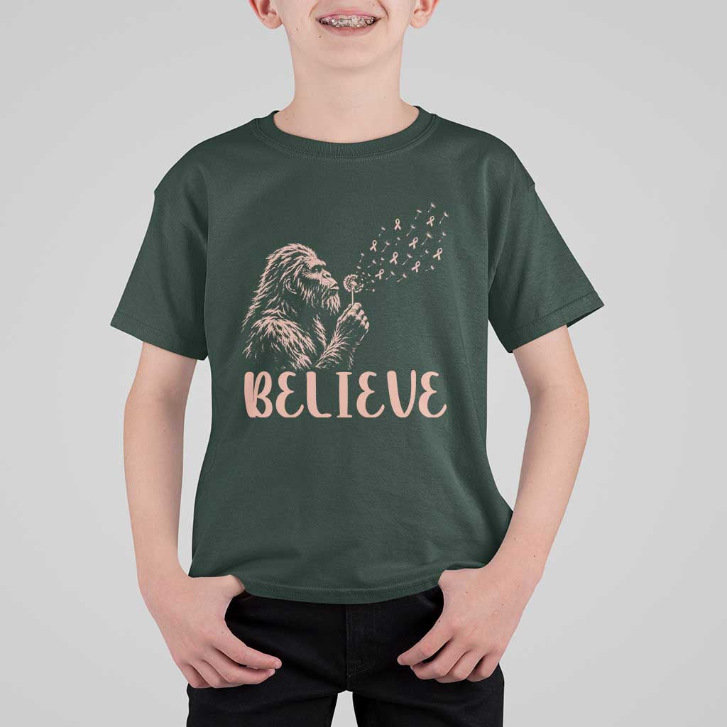 Funny Bigfoot Blowing Dandelion Flower Graphic T Shirt For Kid Believe Endometrial Cancer Awareness