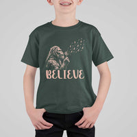 Funny Bigfoot Blowing Dandelion Flower Graphic T Shirt For Kid Believe Endometrial Cancer Awareness