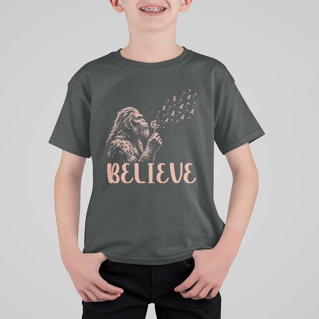 Funny Bigfoot Blowing Dandelion Flower Graphic T Shirt For Kid Believe Endometrial Cancer Awareness