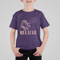 Funny Bigfoot Blowing Dandelion Flower Graphic T Shirt For Kid Believe Endometrial Cancer Awareness