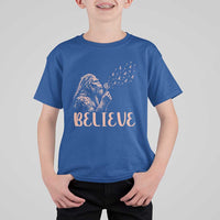 Funny Bigfoot Blowing Dandelion Flower Graphic T Shirt For Kid Believe Endometrial Cancer Awareness