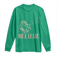 Funny Bigfoot Blowing Dandelion Flower Graphic Long Sleeve Shirt Believe Endometrial Cancer Awareness