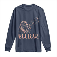 Funny Bigfoot Blowing Dandelion Flower Graphic Long Sleeve Shirt Believe Endometrial Cancer Awareness