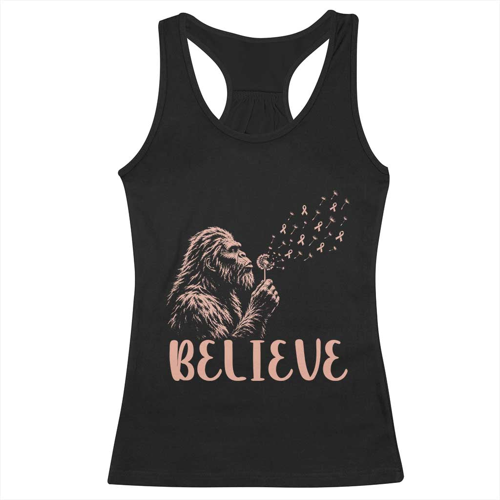 Funny Bigfoot Blowing Dandelion Flower Graphic Racerback Tank Top Believe Endometrial Cancer Awareness