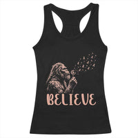 Funny Bigfoot Blowing Dandelion Flower Graphic Racerback Tank Top Believe Endometrial Cancer Awareness