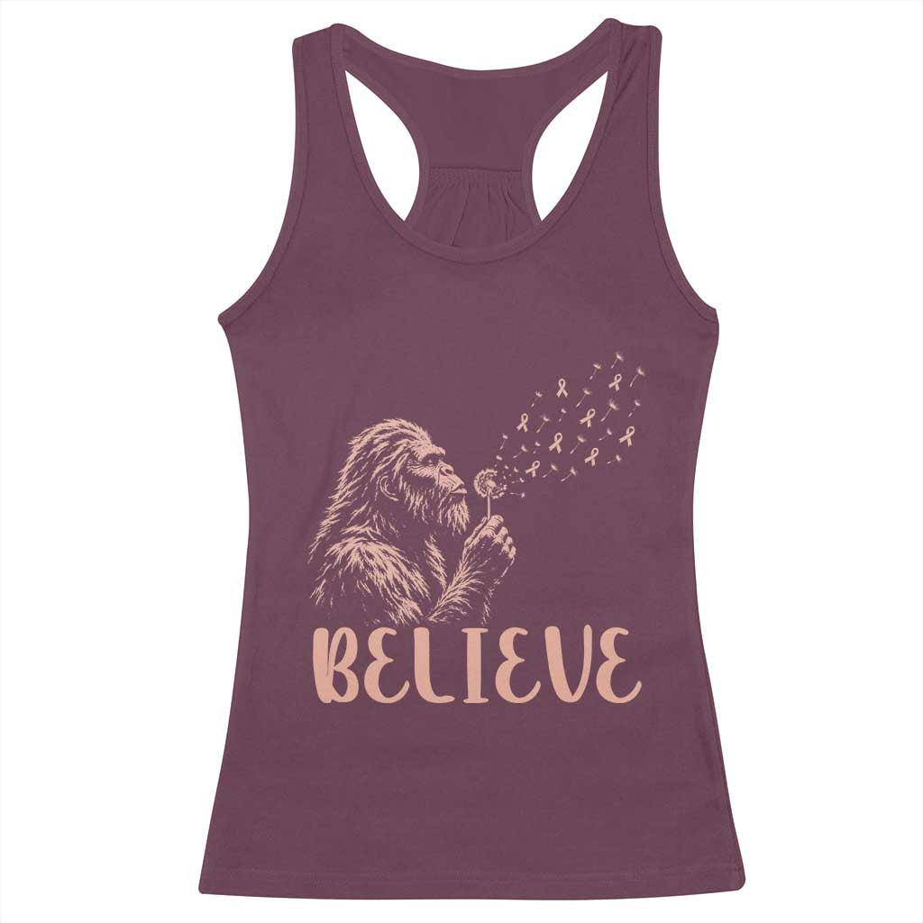 Funny Bigfoot Blowing Dandelion Flower Graphic Racerback Tank Top Believe Endometrial Cancer Awareness
