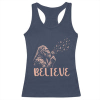Funny Bigfoot Blowing Dandelion Flower Graphic Racerback Tank Top Believe Endometrial Cancer Awareness
