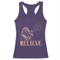Funny Bigfoot Blowing Dandelion Flower Graphic Racerback Tank Top Believe Endometrial Cancer Awareness