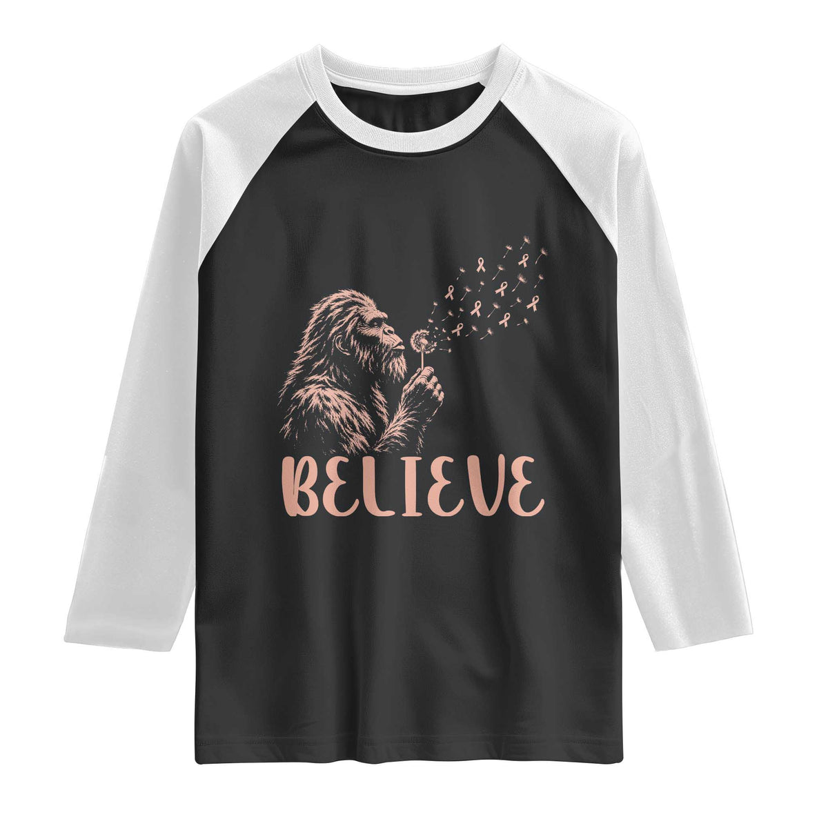 Funny Bigfoot Blowing Dandelion Flower Graphic Raglan Shirt Believe Endometrial Cancer Awareness