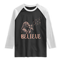 Funny Bigfoot Blowing Dandelion Flower Graphic Raglan Shirt Believe Endometrial Cancer Awareness